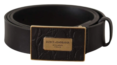 Dolce & Gabbana Black Leather Square Buckle Cintura Belt