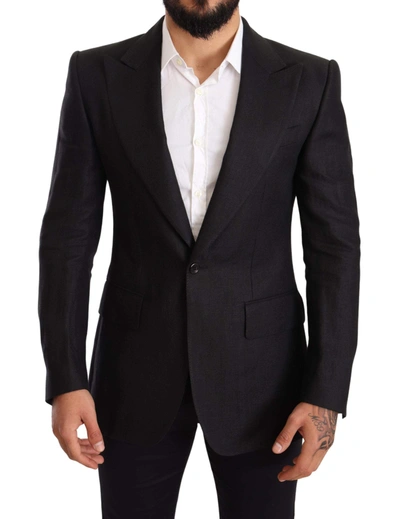 Dolce & Gabbana Black Linen Slim Fit Coat Jacket Blazer