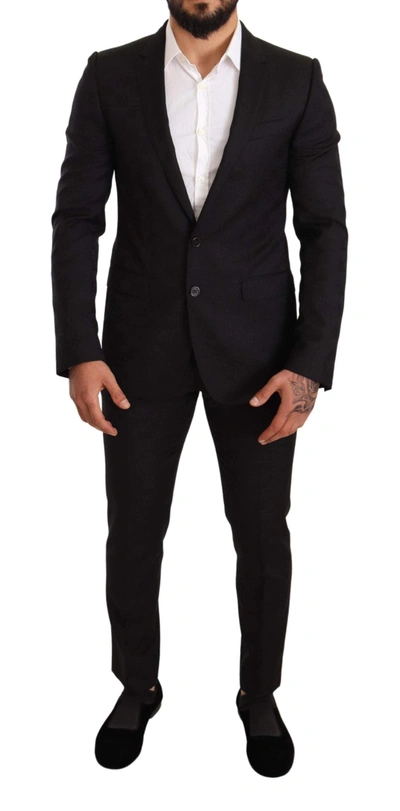 Dolce & Gabbana Black Logo Wool Slim Fit 2 Piece Martini Suit