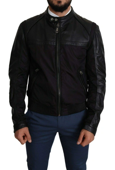 DOLCE & GABBANA BLACK NYLON FULL ZIP MEN BOMBER COAT JACKET