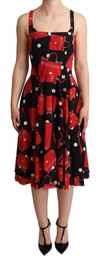 DOLCE & GABBANA BLACK RED BAG PRINT A-LINE MID LENGTH DRESS