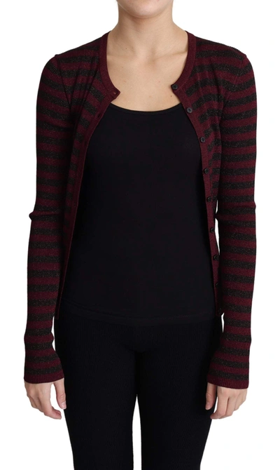 DOLCE & GABBANA BLACK RED STRIPED VISCOSE CARDIGAN SWEATER