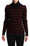 DOLCE & GABBANA BLACK RED STRIPED WOOL PULLOVER SWEATER