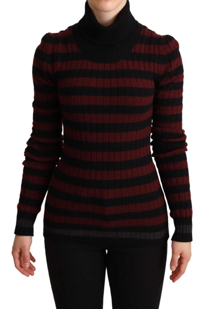 Dolce & Gabbana Black Red Striped Wool Pullover Sweater