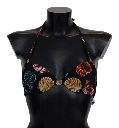 Dolce & Gabbana Black Seashells Print Halter Swimwear Bikini Tops In Multicolor