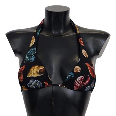 Dolce & Gabbana Black Seashells Print Halter Swimwear Bikini Tops In Multicolor