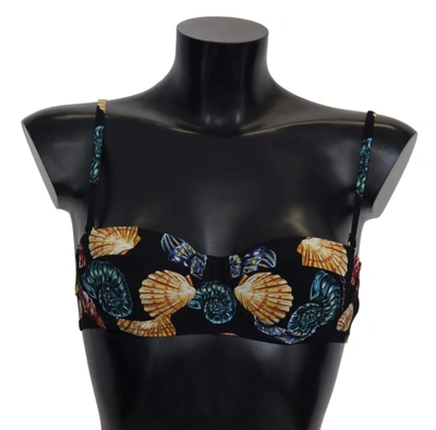 Dolce & Gabbana Black Seashells Print Women Swimwear Bikini Tops In Multicolor