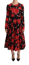 Dolce & Gabbana Black Sicily Bag Print Flared Midi Dress In Black