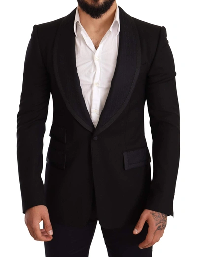 Dolce & Gabbana Black Slim Fit Wool Logo Coat Blazer