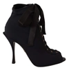 Dolce & Gabbana Black Stiletto Heels Lace Up Boots Shoes In Black