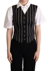 DOLCE & GABBANA BLACK STRIPED LEOPARD PRINT WAISTCOAT VEST