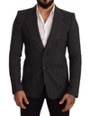 DOLCE & GABBANA BLACK STRIPED SLIM FIT WOOL COAT BLAZER