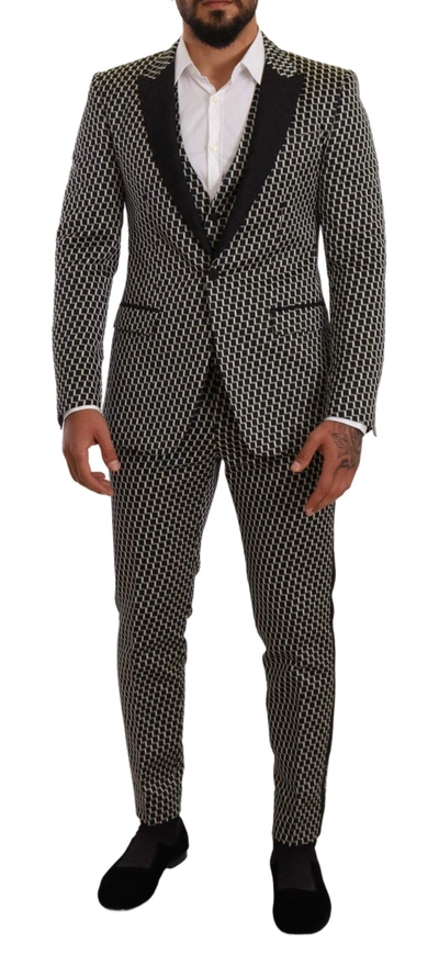 Dolce & Gabbana Black White Check 3 Piece Set Martini Suit