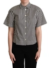 DOLCE & GABBANA BLACK WHITE ZIGZAG COLLAR COTTON TOP SHIRT