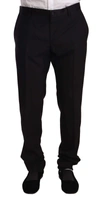 DOLCE & GABBANA BLACK WOOL FORMAL TUXEDO TROUSER PANTS