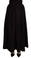 DOLCE & GABBANA BLACK WOOL HIGH WAIST MAXI PIECE SKIRT