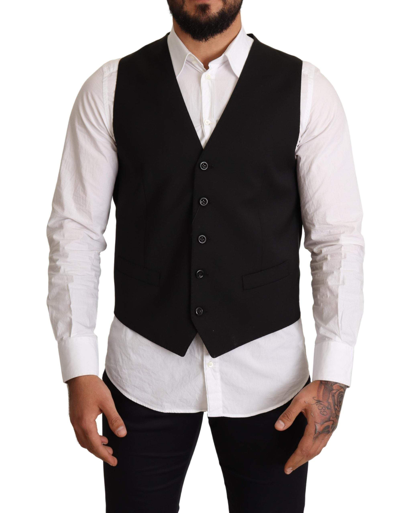 Dolce & Gabbana Black Wool Formal Waistcoat Dress