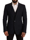 Dolce & Gabbana Black Single Breasted Formal Wool Blazer In Blue