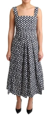Dolce & Gabbana Blue Geometric Cotton A-line Gown Dress In Blue