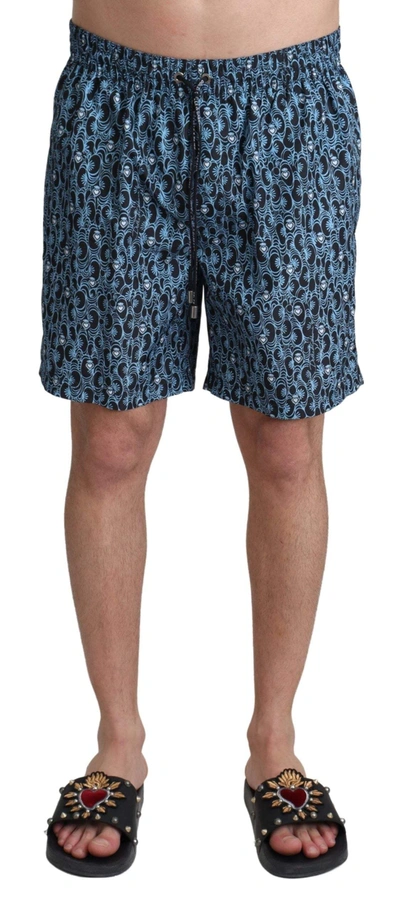 Dolce & Gabbana Blue Patterned Print Beachwear Shorts Swimwear