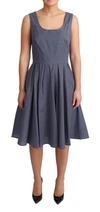 Dolce & Gabbana Blue Beige Geometric Cotton A-line Dress In Blue