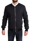 Dolce & Gabbana Blue Silk Coat Short Bomber Men Jacket In Blue