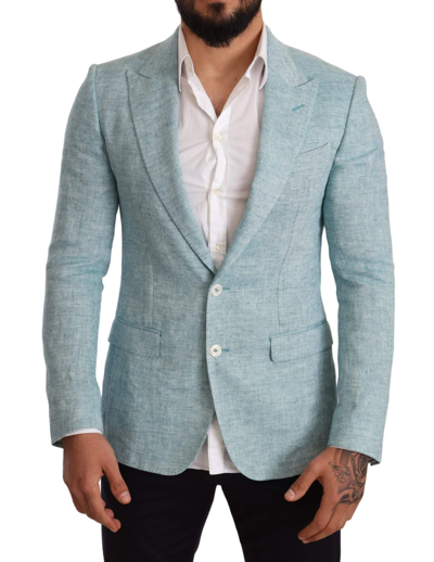 Dolce & Gabbana Blue Slim Fit Linen Coat Taormina Blazer