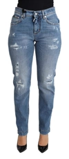 Dolce & Gabbana Blue Tattered Skinny Denim Cotton Blend Jeans In Blue