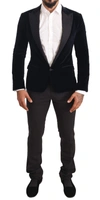 DOLCE & GABBANA BLUE VELVET COTTON SLIM FIT SMOKING SUIT