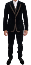 DOLCE & GABBANA BLUE VELVET TWO BUTTON SLIM 3 PIECE SUIT