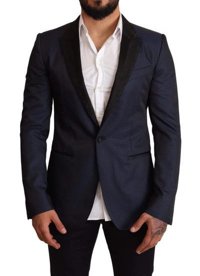 Dolce & Gabbana Blue Wool Slim Fit Martini Blazer Jacket