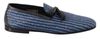 DOLCE & GABBANA BLUE WOVEN LEATHER TASSEL LOAFERS SHOES