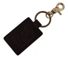 DOLCE & GABBANA BROWN LEATHER LOGO METAL RING HOOK KEYCHAIN