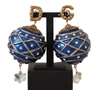 DOLCE & GABBANA GOLD BRASS BLUE CHRISTMAS BALL CRYSTAL CLIP ON EARRINGS