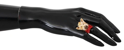 DOLCE & GABBANA GOLD BRASS RESIN BEIGE DOG PET BRANDED ACCESSORY RING