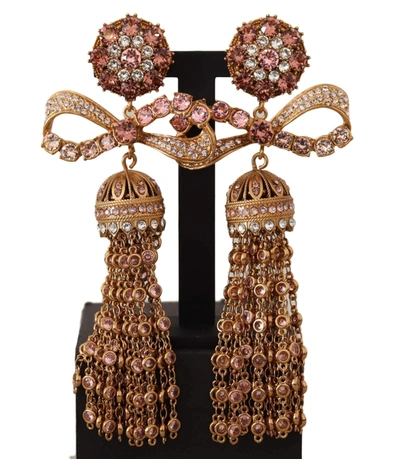 Dolce & Gabbana Gold Dangling Crystals Long Clip-on Jewelry Earrings