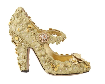 Dolce & Gabbana Gold Floral Crystal Mary Janes Pumps
