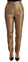 DOLCE & GABBANA GOLD SILK TAPERED TROUSER METALLIC PANTS