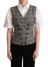 Dolce & Gabbana Gray Checkered Sleeveless Waistcoat Vest In Gray