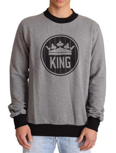 Dolce & Gabbana Grey Crown King Cotton Pullover Jumper