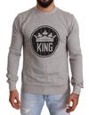 DOLCE & GABBANA GRAY CROWN KING COTTON PULLOVER SWEATER