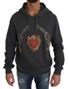 Dolce & Gabbana Gray Hooded Red Crystal Heart Gun Sweater In Gray