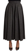 DOLCE & GABBANA GRAY WOOL HIGH WAIST A-LINE PIECE SKIRT