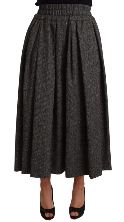 Dolce & Gabbana Gray Wool High Waist A-line Piece Skirt