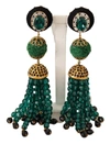 DOLCE & GABBANA GREEN CRYSTALS GOLD TONE DROP CLIP-ON DANGLE EARRINGS