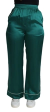 DOLCE & GABBANA GREEN HIGH WAIST PAJAMA TROUSER SILK PANT