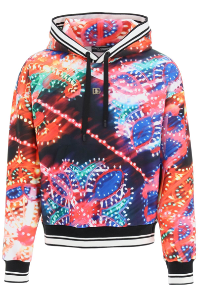 Dolce & Gabbana Luminaire-print Stretch-cotton Hoodie In Black,red,blue