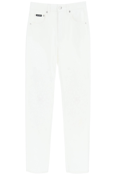 Dolce & Gabbana Jeans With Cut Out Embroidery In White