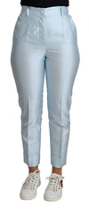 DOLCE & GABBANA LIGHT BLUE SILK CROPPED TAPERED TROUSER PANTS