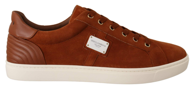 Dolce & Gabbana Light Brown Suede Leather Low Tops Trainers